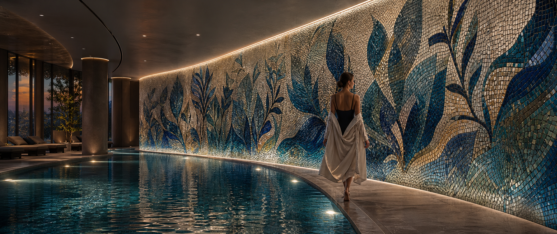 Blue Notion editorial pool and spa mosaic environment