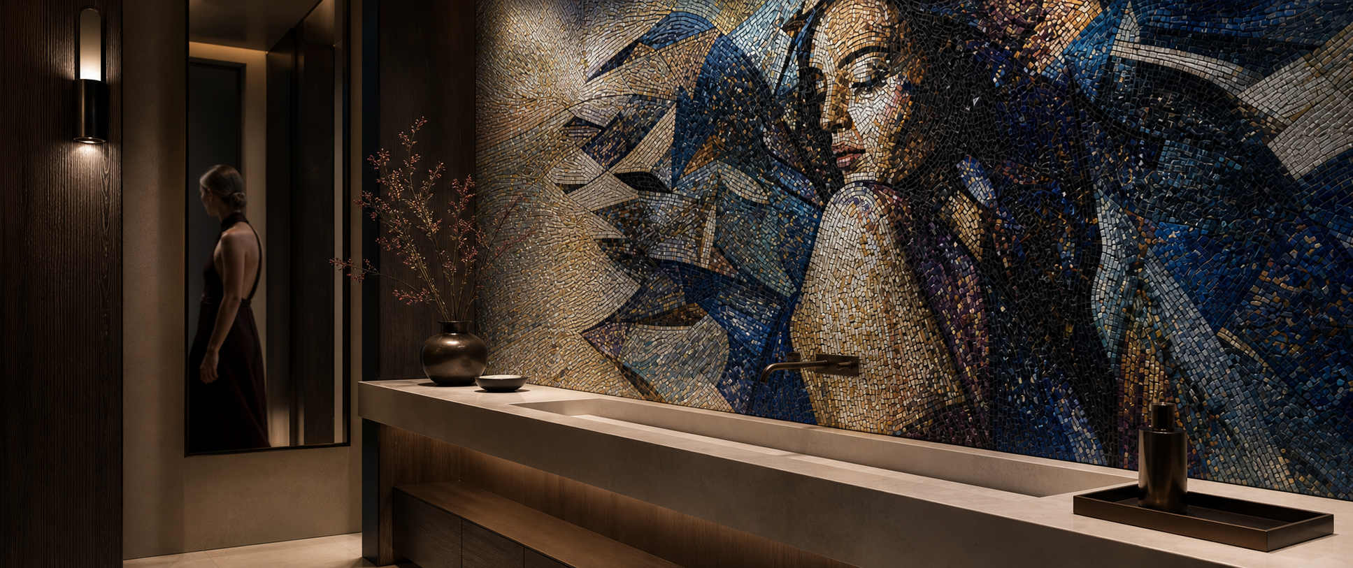 Blue Notion editorial powder-room mosaic environment